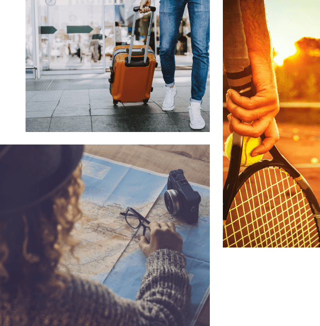 Collage of people traveling