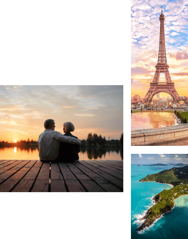 Collage featuring popular travel destinations like Paris